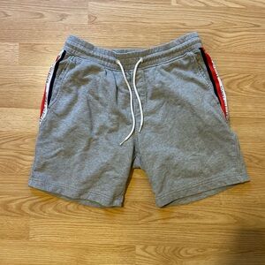 Tommy Hilfiger Gray Athletic Shorts with Red and Black Stripes